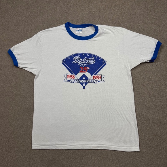 Vintage 1983 LA Dodgers Ringer T Shirt Men's Size XL White Hanes Rare